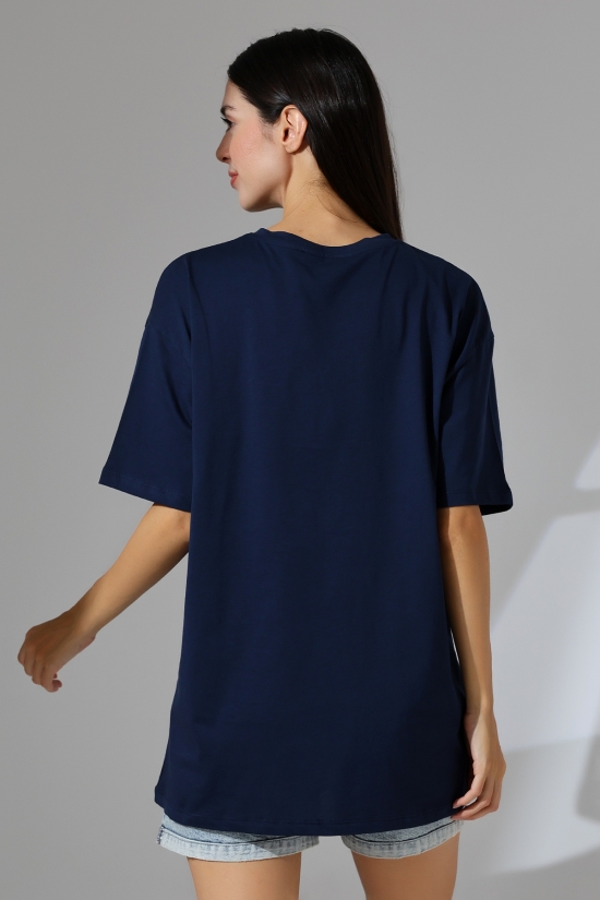 21752 KADIN OVERSİZE KOMPAKT PAMUKLU KISA KOL BİSİKLET TSHIRT