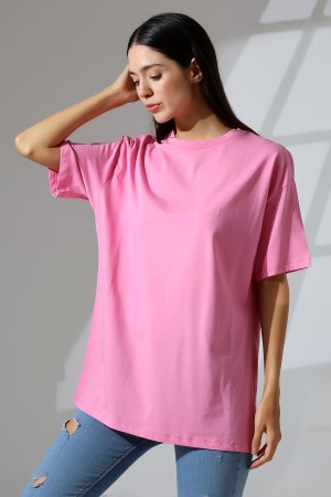 21752 KADIN OVERSİZE KOMPAKT PAMUKLU KISA KOL BİSİKLET TSHIRT