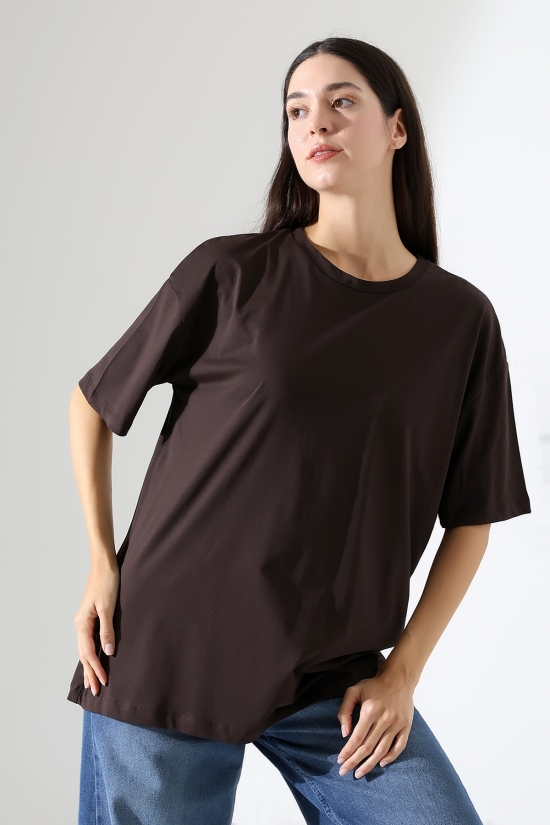 21752 KADIN OVERSİZE KOMPAKT PAMUKLU KISA KOL BİSİKLET TSHIRT