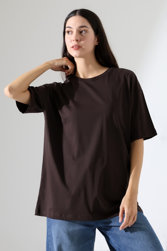 21752 KADIN OVERSİZE KOMPAKT PAMUKLU KISA KOL BİSİKLET TSHIRT