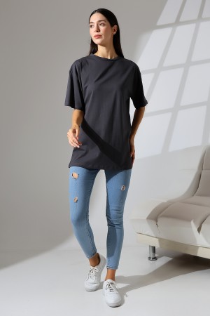 21752 KADIN OVERSİZE KOMPAKT PAMUKLU KISA KOL BİSİKLET TSHIRT