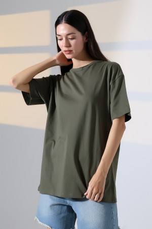 21752 KADIN OVERSİZE KOMPAKT PAMUKLU KISA KOL BİSİKLET TSHIRT