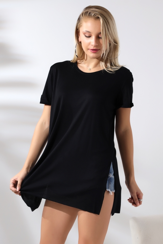 19598 BAYAN KISA KOL KATLAMA. YANL YARI DİKİŞSİZ VE YIRTM.VSK BİSİKLET YAKA TUNİK TSHIRT