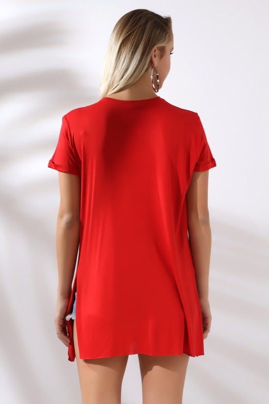 19598 BAYAN KISA KOL KATLAMA. YANL YARI DİKİŞSİZ VE YIRTM.VSK BİSİKLET YAKA TUNİK TSHIRT 19598 BAYAN KISA KOL KATLAMA. YANL YARI DİKİŞSİZ VE YIRTM.VSK BİSİKLET YAKA TUNİK TSHIRT