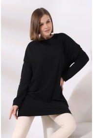 19186 KADIN LYC KOMPAKT BİSİKLET YAKA UZUN KOL SALAŞ YAKA-KOL-ETEĞİ MANŞETLİ  TUNİK 