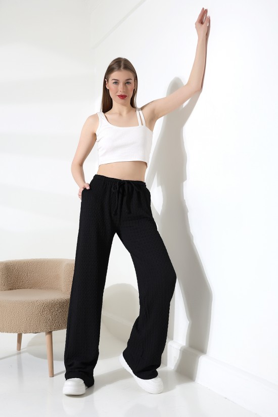 21959 KADIN JAKARLI KUMAŞ CEPLİ İNCE BELLASTİKLİ PAÇASI AÇIK SALAŞ PANTOLON 21959 KADIN JAKARLI KUMAŞ CEPLİ İNCE BELLASTİKLİ PAÇASI AÇIK SALAŞ PANTOLON