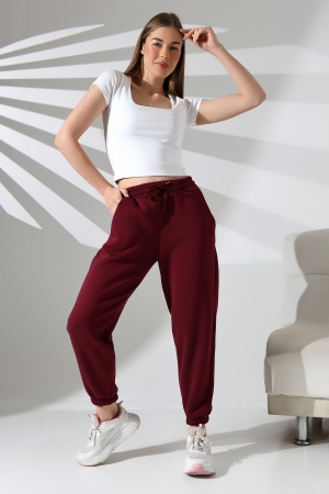 21629 KADIN 3 İP PENYE KOMPAKT ŞARDONLU CEPLİ PAÇASI LAST EŞOFMAN PANTOLON 