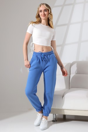 21629 KADIN 3 İP PENYE KOMPAKT ŞARDONLU CEPLİ PAÇASI LAST EŞOFMAN PANTOLON 