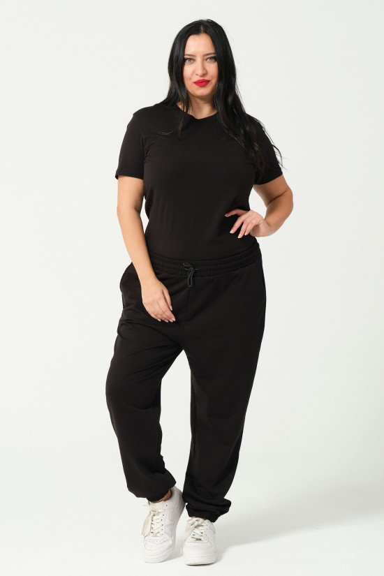 21633BB BÜYÜK BEDEN KADIN FULL LYC PENYE KOMPAKT 2 İPLİK CEPLİ PAÇASI LAST. EŞOFMAN PANTOLON 