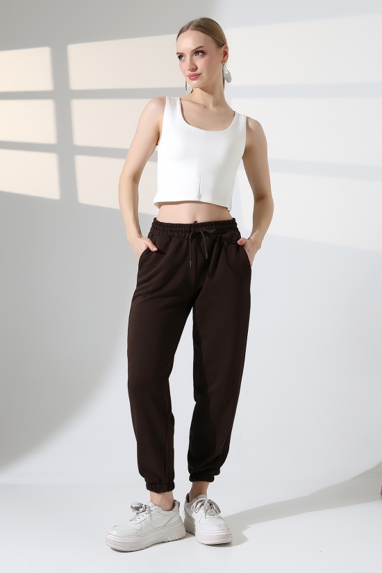 22169 KADIN DİAGONEL ŞARDONSUZ 3 İP PENYE KOMPAKT PAÇASI LASTİKLİ EŞOFMAN PANTOLON 