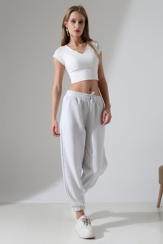 22169 KADIN DİAGONEL ŞARDONSUZ 3 İP PENYE KOMPAKT PAÇASI LASTİKLİ EŞOFMAN PANTOLON 