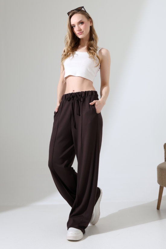 22060 KADIN DOUBLEFACE YUMUŞAK DOKU ÖNÜ ÇIMALI PAÇASI AÇIK EŞOFMAN PANTOLON 