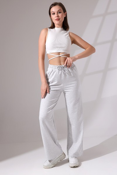 21655 KADIN FULL LYC PENYE KOMPAKT 2 İPLİK CEPLİGENİŞ  PAÇASI AÇIK PANTOLON 