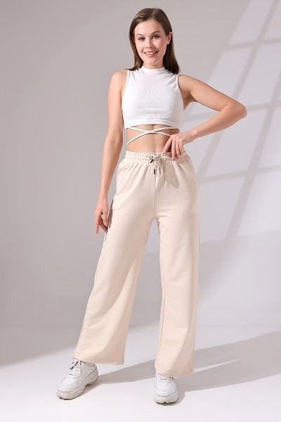 21655 KADIN FULL LYC PENYE KOMPAKT 2 İPLİK CEPLİGENİŞ  PAÇASI AÇIK PANTOLON 