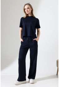22056 KADIN DOUBLEFACE YUMUŞAK DOKULU KUMAŞ KISAKOL TSHIRT VE ALTI CEPLİ PAÇA AÇIK SALAŞ PANTOLON ALT ÜST TAKIM 