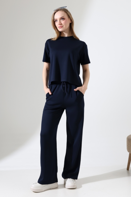 22056 KADIN DOUBLEFACE YUMUŞAK DOKULU KUMAŞ KISAKOL TSHIRT VE ALTI CEPLİ PAÇA AÇIK SALAŞ PANTOLON ALT ÜST TAKIM 