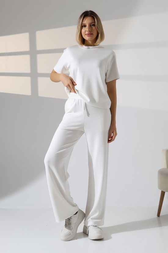 22056 KADIN DOUBLEFACE YUMUŞAK DOKULU KUMAŞ KISAKOL TSHIRT VE ALTI CEPLİ PAÇA AÇIK SALAŞ PANTOLON ALT ÜST TAKIM 