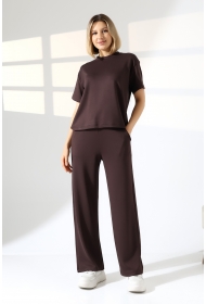 22056 KADIN DOUBLEFACE YUMUŞAK DOKULU KUMAŞ KISAKOL TSHIRT VE ALTI CEPLİ PAÇA AÇIK SALAŞ PANTOLON ALT ÜST TAKIM 