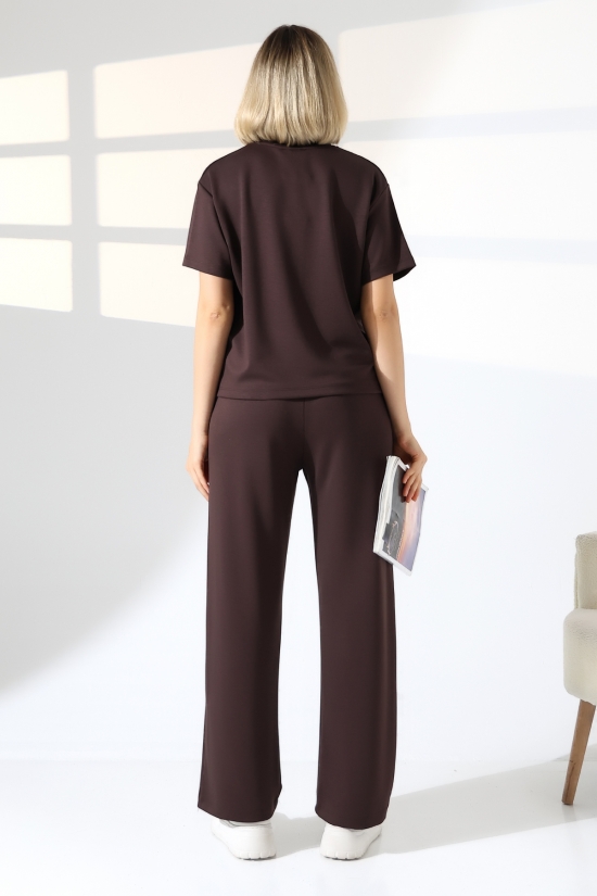 22056 KADIN DOUBLEFACE YUMUŞAK DOKULU KUMAŞ KISAKOL TSHIRT VE ALTI CEPLİ PAÇA AÇIK SALAŞ PANTOLON ALT ÜST TAKIM 