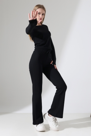 22133 KADIN PARMAK GEÇMELİ UZUN KOL TSHIRT VE ALT PANTOLON FULL LYC RİBANA TAKIM 