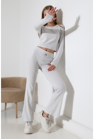 22133 KADIN PARMAK GEÇMELİ UZUN KOL TSHIRT VE ALT PANTOLON FULL LYC RİBANA TAKIM 
