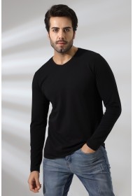 19647 ERKEK REGULAR FİT UZUN KOL V YAKA TSHIRT