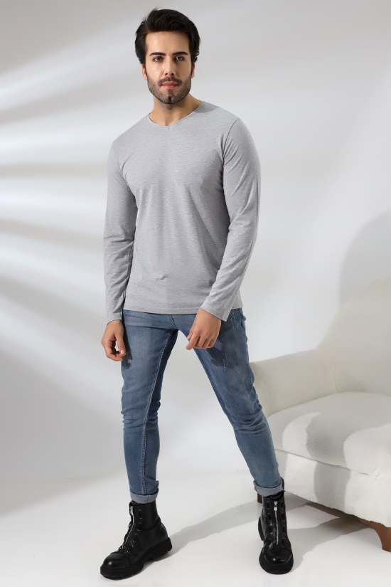 19647 ERKEK REGULAR FİT UZUN KOL V YAKA TSHIRT