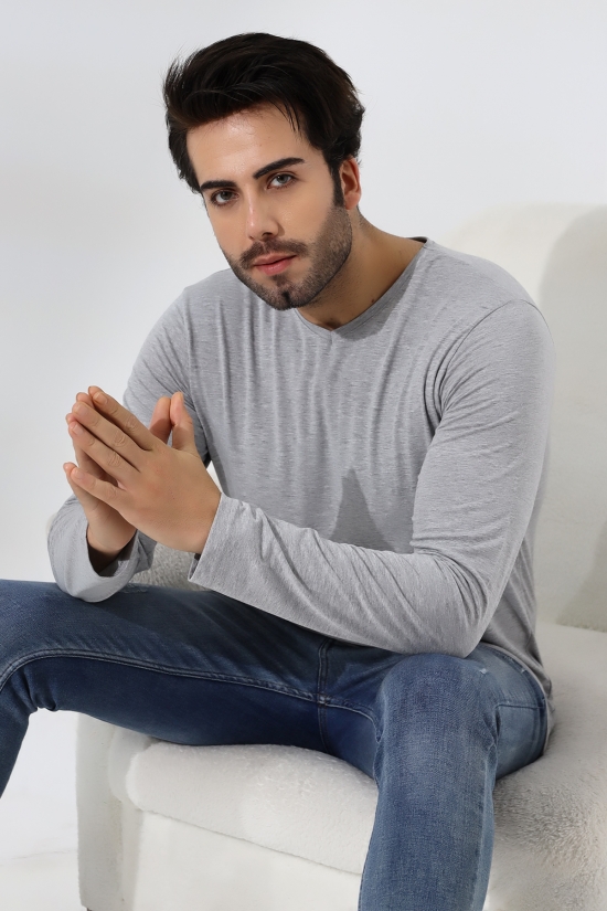 19647 ERKEK REGULAR FİT UZUN KOL V YAKA TSHIRT
