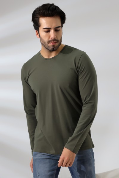 19647 ERKEK REGULAR FİT UZUN KOL V YAKA TSHIRT