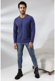 19647 ERKEK REGULAR FİT UZUN KOL V YAKA TSHIRT