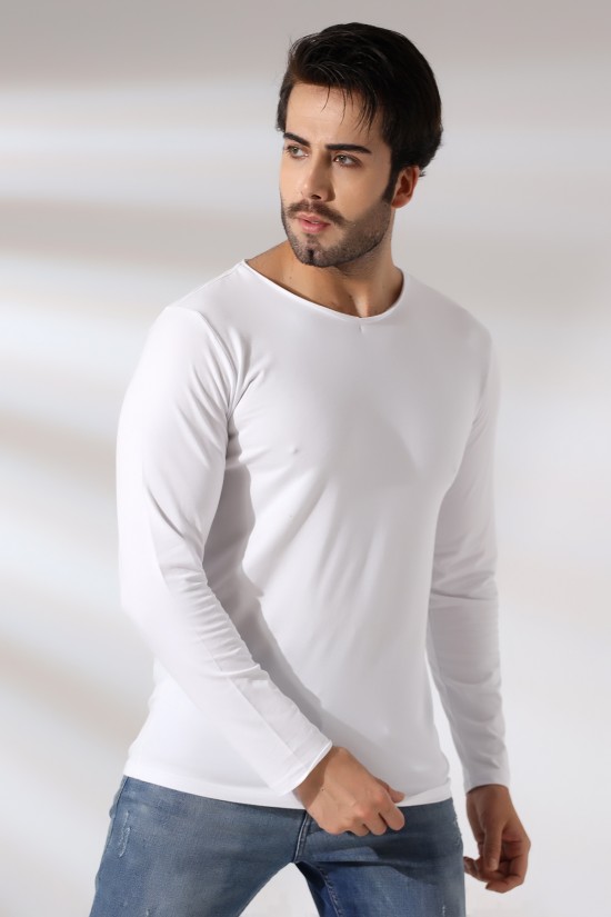 19698 ERKEK REGULAR FİT UZUN KOL PİS V YAKA TSHIRT