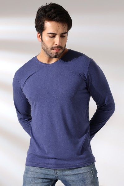19698 ERKEK REGULAR FİT UZUN KOL PİS V YAKA TSHIRT