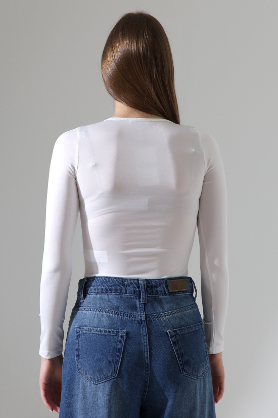 21941 KADIN FULL LYC MİKRO BİSİKLET YAKA UZUN KOL  ALTI KÜLOTLU VE ÇITÇITLI TSHIRT 