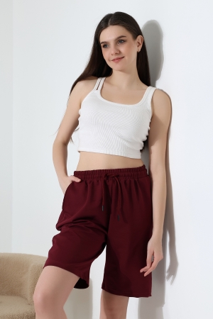 21823 KADIN LYC PENYE KOMPAKT 2 İPLİK CEPLİ UZUN ŞORT 