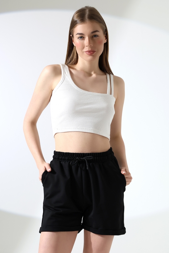 21822 KADIN LYC PENYE KOMPAKT 2 İPLİK CEPLİ PAÇASI KATLAMALI ŞORT 