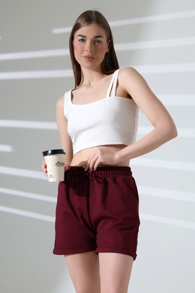 21822 KADIN LYC PENYE KOMPAKT 2 İPLİK CEPLİ PAÇASI KATLAMALI ŞORT 