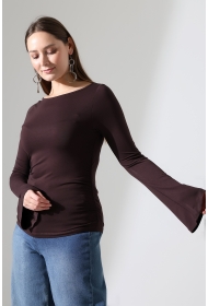 22157 KADIN KAYIK YAKA UZUN KOL UÇLARI İSPANYOL KOL  FULL LYC VİSKON YANLARI BÜZGÜLÜ BLUZ 