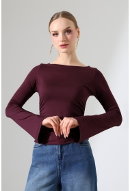 22157 KADIN KAYIK YAKA UZUN KOL UÇLARI İSPANYOL KOL  FULL LYC VİSKON YANLARI BÜZGÜLÜ BLUZ 