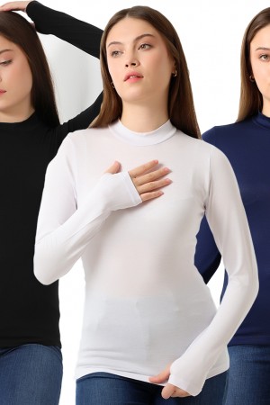 0-31756 - 3LÜ PAKET KADIN YARIM BALIKÇI UZUN KOLU PARMAK GEÇMELİ BLUZ 0-31756 - 3LÜ PAKET KADIN YARIM BALIKÇI UZUN KOLU PARMAK GEÇMELİ BLUZ