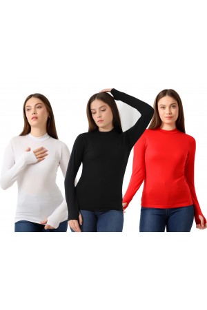 0-31756 - 3LÜ PAKET KADIN YARIM BALIKÇI UZUN KOLU PARMAK GEÇMELİ BLUZ 0-31756 - 3LÜ PAKET KADIN YARIM BALIKÇI UZUN KOLU PARMAK GEÇMELİ BLUZ