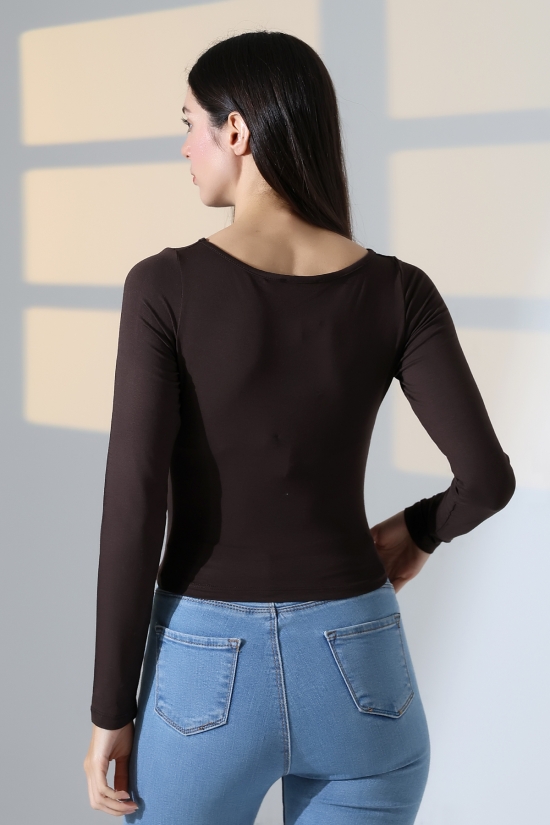 22017 KADIN KAYIK YAKA UZUN KOL YANLARI BÜZGÜLÜ VE ÖNÜ ASİMETRİK KESİMLİ  BLUZ 