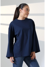 22139 KADIN UZUN KOLAĞZI GENİŞ SALAŞ OVERSİZE PAMUKLU BLUZ 