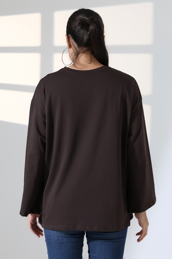 22139 KADIN UZUN KOLAĞZI GENİŞ SALAŞ OVERSİZE PAMUKLU BLUZ 