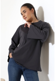 22139 KADIN UZUN KOLAĞZI GENİŞ SALAŞ OVERSİZE PAMUKLU BLUZ 