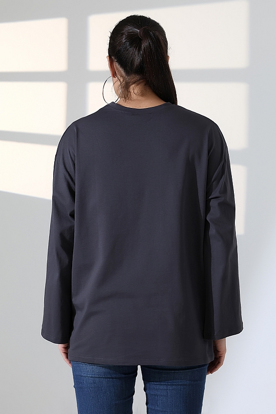 22139 KADIN UZUN KOLAĞZI GENİŞ SALAŞ OVERSİZE PAMUKLU BLUZ 