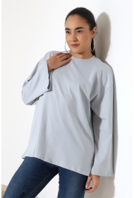 22139 KADIN UZUN KOLAĞZI GENİŞ SALAŞ OVERSİZE PAMUKLU BLUZ 
