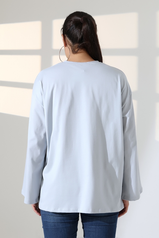 22139 KADIN UZUN KOLAĞZI GENİŞ SALAŞ OVERSİZE PAMUKLU BLUZ 