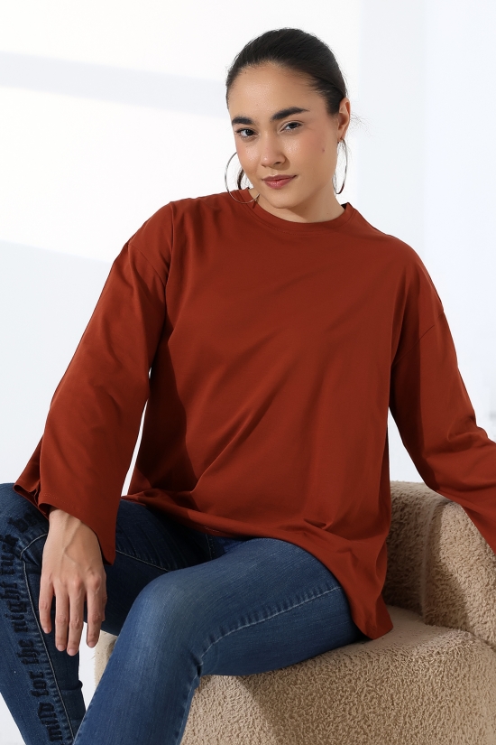 22139 KADIN UZUN KOLAĞZI GENİŞ SALAŞ OVERSİZE PAMUKLU BLUZ 