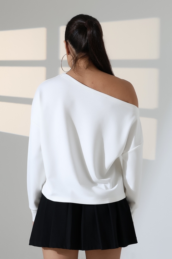 22185  KADIN KAYIK YAKA OMUZ DÜŞÜMLÜ DOUBLEFACE YUMUŞAK DOKULU UZUN KOL SWET-BLUZ 