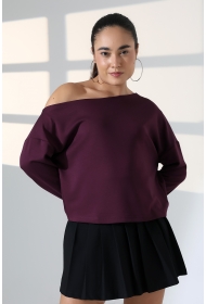 22185  KADIN KAYIK YAKA OMUZ DÜŞÜMLÜ DOUBLE FACE YUMUŞAK DOKULU UZUN KOL SWEAT-BLUZ 